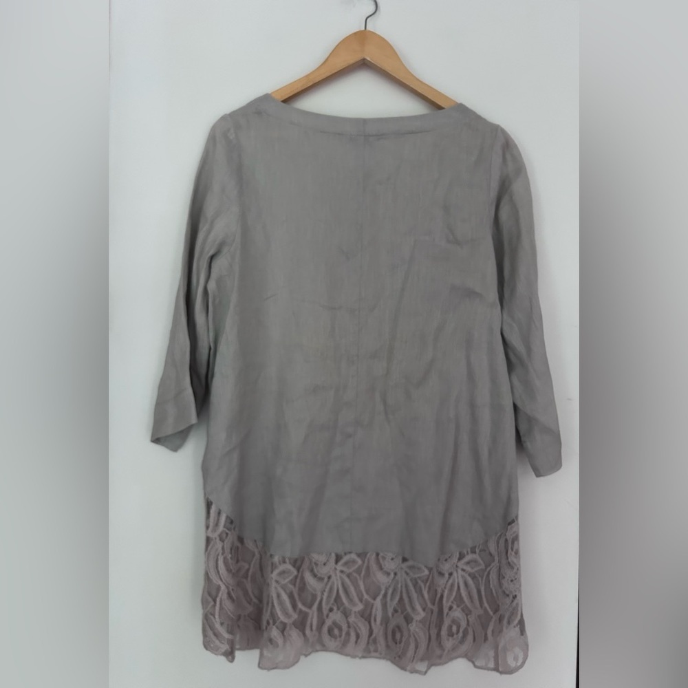 PHASE EIGHT Grey LINEN Tunic Crotchet Lace Hem Elegant Gray Lace Trim Top 12 - Picture 5 of 8